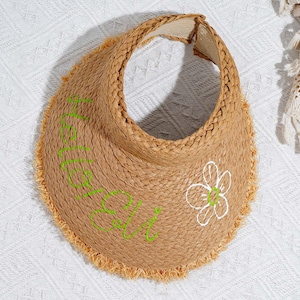 Personalized Summer Straw Visor, Floppy Monogram Beach Straw Hat, Bride Squad Visors, Beach Sun Hat for Women, Bachelorette Party Hat