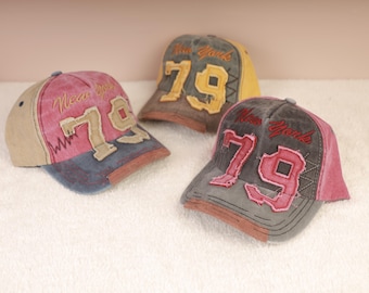Vintage New York Baseball Cap, 79 Patch Four-Toned Trucker Hat, New York Baseball Four-Toned Cap, New York Wash Baseball Cap