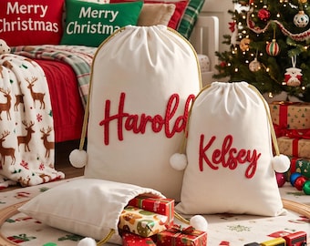 Large Christmas Gift Bag, Personalized Santa Sack With Name, Xmas Stocking Sack, Holiday Decor