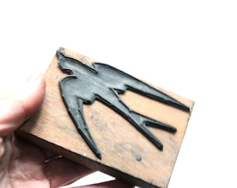 Large vintage wooden and rubber stamp SWALLOW, for scrapbooking, journal, decoration, 4619