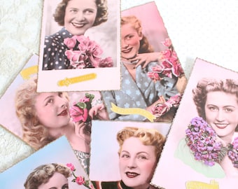 Vintage Woman Portrait Postcards: French Photography, Decorative Border
