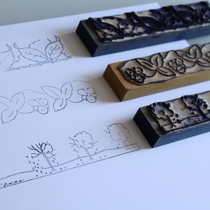 Timbro in gomma vintage francese – Bordo con foglie e fregio delle stagioni – Scrapbooking, arte tessile, ricamo
