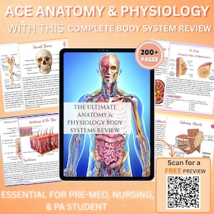 Guía de estudio de anatomía y fisiología en PDF, repaso de los sistemas corporales, apuntes y cuestionarios (descarga digital).