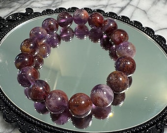 Premium Auralite 23 Bracelet (12.5mm) – Canadian Raw Hematite + Amethyst Clarity | AAAA 7A