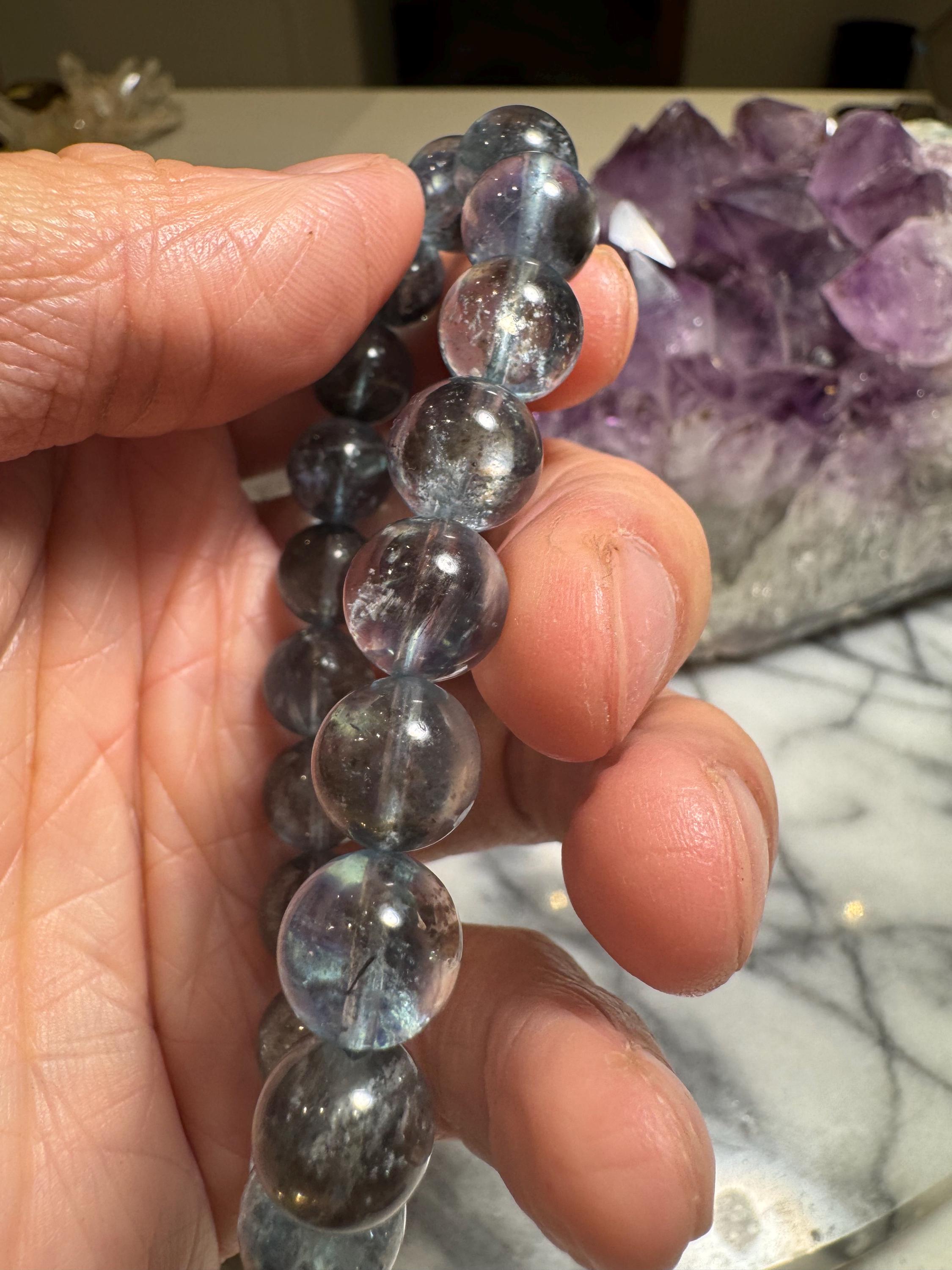 デビルアクアマリンブレスレット 10 mm 認定レアブルーフラッシュ