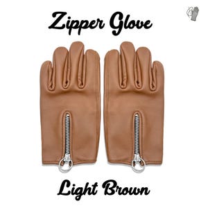 Light Brown Zipper Leather Gloves – Unisex Stylish Winter Gloves with Front Zipper, Premium Genuine Leather Warm Gloves for Men and Women