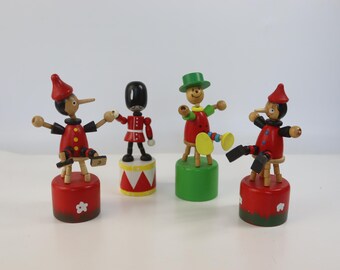 Vintage Soviet Wooden Push Down Toy Pinocchio Guard Collapsible Figure USSR 1980s