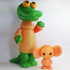 Funny Vintage Plastic Cheburashka and Crocodile Gena Toys Made in USSR