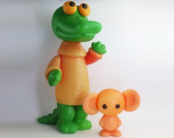 Funny Vintage Plastic Cheburashka and Crocodile Gena Toys Made in USSR