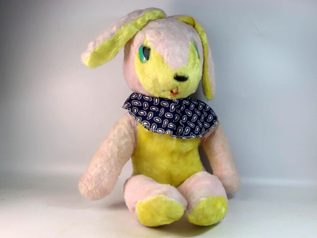 Vintage Soviet Plush Bunny Rabbit — Rare USSR Soft Toy With Bib — Large ...