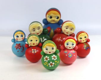 8 Vintage Soviet Mini Roly Poly Dolls Nevalyashka Tumbler Collection 1960s 1970s