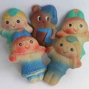Lovely Vintage Rubber Flat Toy Made in USSR. Girl Boy Baby Bear