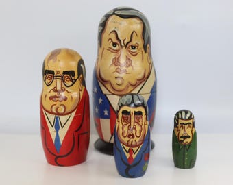 Vintage Soviet russian Political Leaders Matryoshka Nesting Dolls Yeltsin Gorbachev  Brezhnev Stalin 18 cm