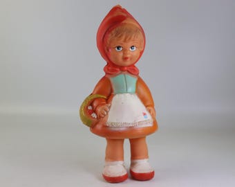 Vintage Red Riding Hood rubber doll 20 cm — Yugoslavia Zagreb rare 1970s USSR era toy — collectible rubber figure