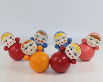 6 Vintage Soviet Mini Roly Poly Dolls Nevalyashka Tumbler Toy Collection 1980s 8.5cm