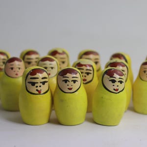 Set of 14 Miniature Wooden Matryoshka Figurines, USSR 1970s–80s, Hand-Painted Russian Nesting Doll Style, 3.5 cm