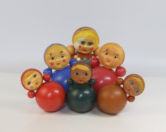 6 Vintage Soviet Mini Roly Poly Dolls Nevalyashka Tumbler Collection 1960s 1970s