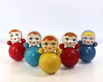 5 Vintage Soviet Mini Roly Poly Dolls Nevalyashka Toys Collection 1980s 8.5cm