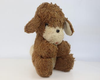 Vintage Soviet Dog Plush Toy 1980s USSR Stuffed Dog Puppy Brown Plushie Doggy