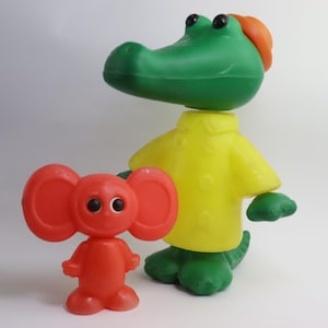 Funny Vintage Plastic Cheburashka and Crocodile Gena Toys Made in USSR