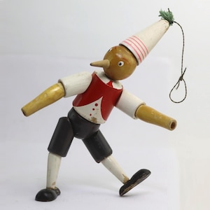 Very Old Vintage Wooden Buratino on Rubber Bands Pinocchio Toy Made in USSR toy