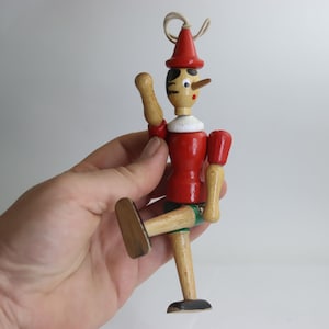 Very Old Vintage Wooden Pinocchio on Rubber Bands Buratino Toy Made in Europe toy