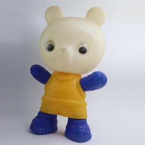 Funny Vintage Plastic Big-Eyed Bear Toy Made in USSR
