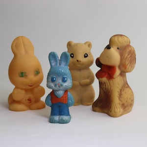 Vintage Rubber Animal Toys 70s-80s – Bunny, Chipmunk, Dog, Blue Rabbit Figurines