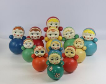 12 Vintage Soviet Mini Roly Poly Dolls Nevalyashka Tumbler Collection 1960s 1970s