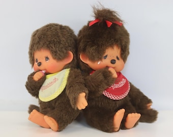 Vintage Sekiguchi Monchhichi Plush Doll Crying Girl Red Bib Classic Yellow Bib