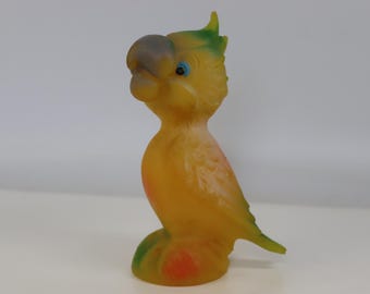 Vintage Soviet Rubber Parrot Cockatoo Toy 1970s USSR Bird Toy