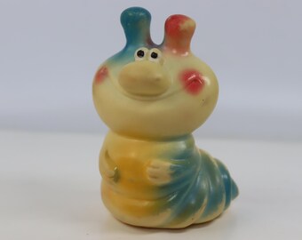 Vintage USSR Rubber Caterpillar Toy — Red Triangle Factory — Soviet Soft Toy — Colorful Retro Design