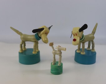 Vintage Soviet Plastic Push Down Dog Calf Toy Collapsible Dancing Figure USSR 1970s