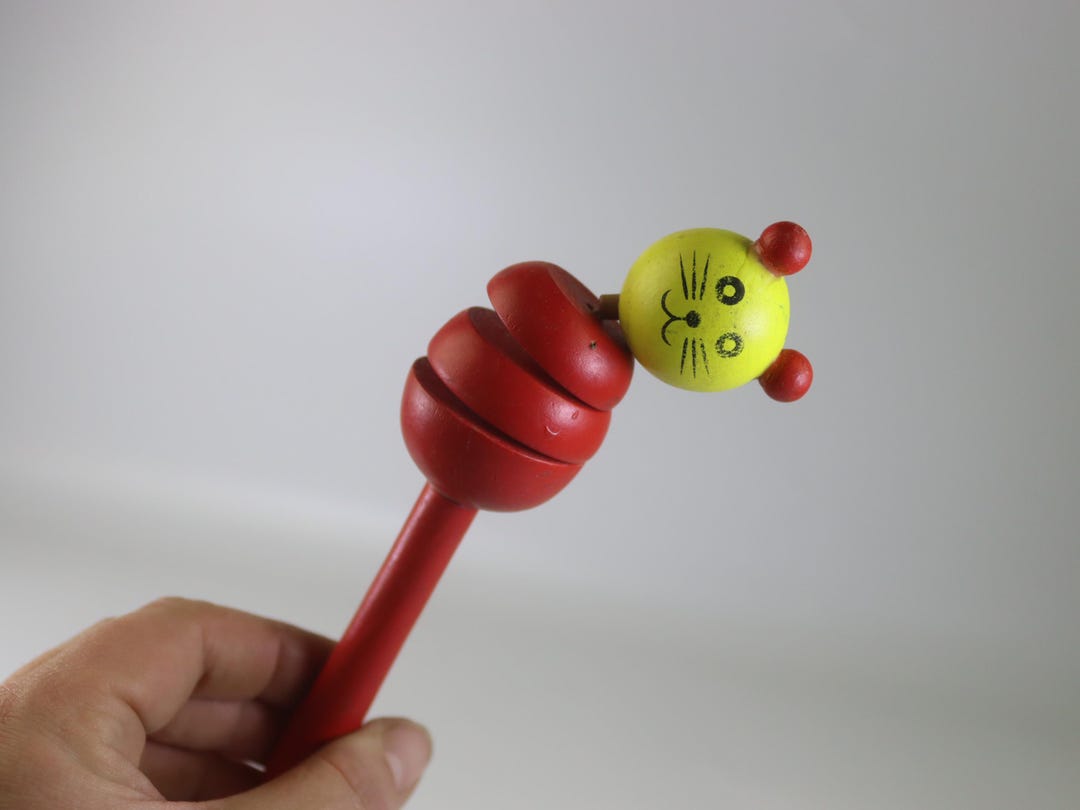 Soveit Rattle Rare Soviet Wooden Cat Rattle — 1970s–80s USSR Eco Friendly Toy ...