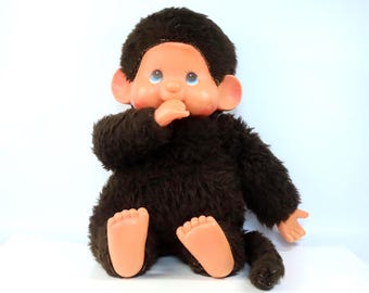 45 cm Large Blue Eyes Vintage Monchhichi Sekiguchi Monkey Plush Toy Pacifier 1970s Grand Giant