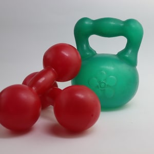 Funny Plastic Dumbbells Set For Baby Sportsman Vintage Toy Made in USSR