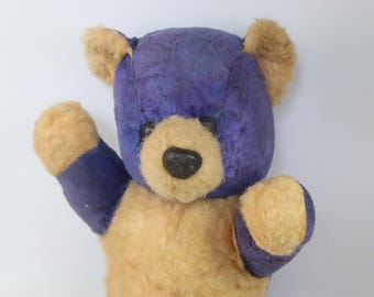 Vintage Soviet Teddy Bear 1950s 1960s USSR Antique Plush Two Tone Purple Stuffed Bear