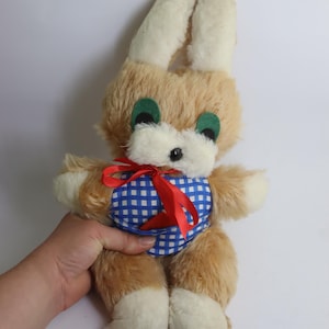 Vintage Plush Bunny, Retro Stuffed Animal, Soft Toy Rabbit, Collectible Toy, Handmade Look, Bunny with Ribbon, Kids Gift, Nostalgic Toy
