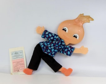 NEW Vintage Soviet Cipollino Doll Articulated Flat Plastic Toy NOS Original Bag Tag 30 cm Retro USSR Posable Figure Collectible