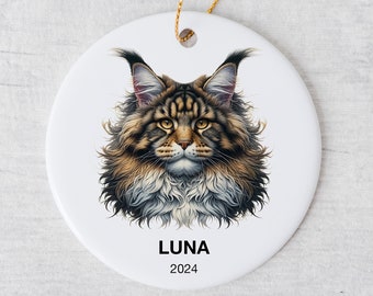 Personalize Main Coon Cat Christmas Ornament Custom Name and Date, Main Coon Cat Memorial Keepsake, Gift for Cat Owner