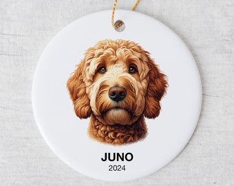 Personalize Golden Doodle Christmas Ornament with Custom Name and Date, Memorial Keepsake, Quality White Ceramic, Gift for Owner