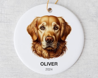 Personalize Golden Retriever Christmas Ornament Custom Name and Date, Memorial Keepsake Gift, Quality Ceramic, Gift for Owner