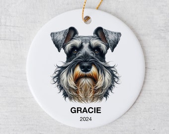 Personalize Schnauzer Christmas Ornament with Custom Name and Date, Memorial Keepsake, High Quality White Ceramic, Gift for Schnauzer Owner
