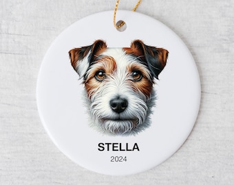 Personalize Jack Russell Christmas Ornament or Memorial Ornament, Custom Name, High Quality White Ceramic, Gift for Jack Russell Owner