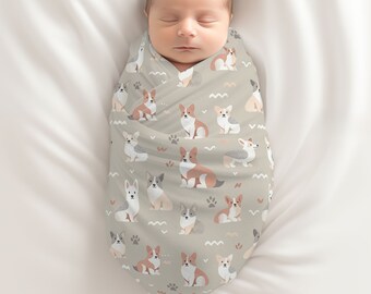 Corgi Baby Swaddle Blanket, Perfect for Newborns, Gender Neutral Design, Baby Shower Gift, Coming Home Accessory, Baby Bedding