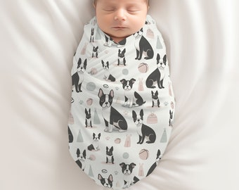 Boston Terrier Baby Swaddle Blanket for Newborn Baby Boy or Baby Girl, Baby Shower Gift, Coming Home Accessory, Nursing Cover, Baby Bedding