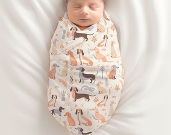 Dachshund Baby Swaddle Blanket for Newborn Baby Boy or Baby Girl, Baby Shower Gift, Coming Home Accessory, Nursing Cover, Baby Bedding