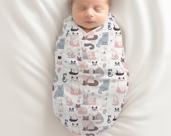 Cats Baby Swaddle Blanket, Perfect for Newborns and Babies, Gender Neutral Design, Baby Shower Gift, Coming Home Accessory, Baby Bedding