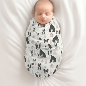 Boston Terrier Baby Swaddle Blanket for Newborn Baby Boy or Baby Girl, Baby Shower Gift, Coming Home Accessory, Nursing Cover, Baby Bedding