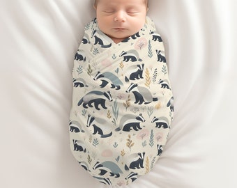 Badger Baby Swaddle Blanket, Perfect for Newborns, Gender Neutral Design, Baby Shower Gift, Coming Home Accessory, Nursing Cover